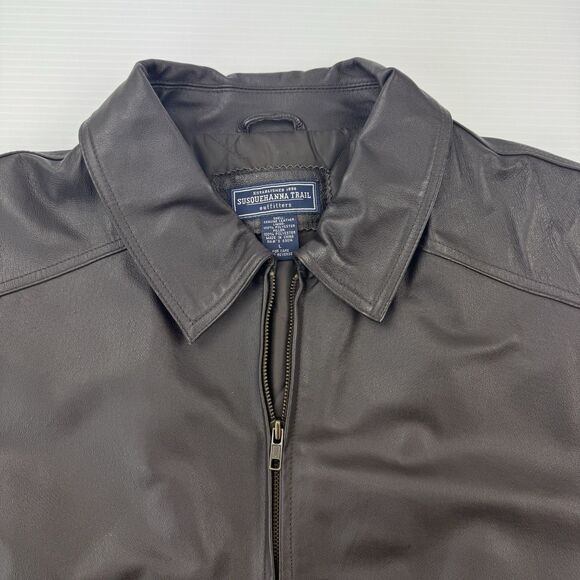 Vintage Y2K Susquehanna Trail Outfitters Leather Bomber Jacket Men’s L Black - Picture 3 of 12